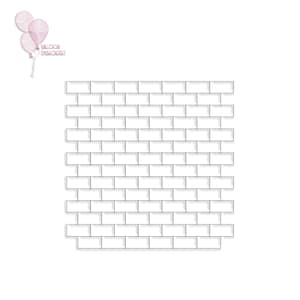 May include: A black and white brick wall pattern with a white background. The pattern is made up of 7 rows of 8 bricks each.
