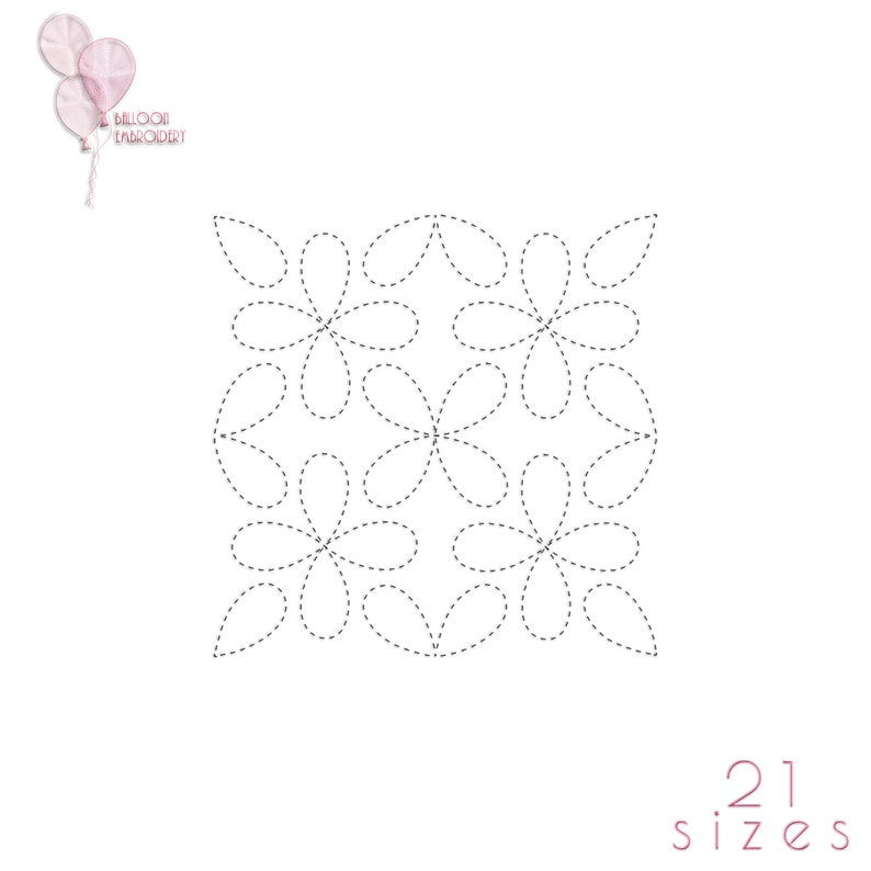 Four Leaves Flower Single Run Edge to Edge Continuous Quilt Block Embroidery design image 1