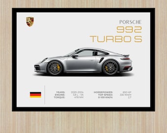 Porsche 911 Turbo S Poster | Digital Download | Printable Car Poster | Supercar Poster | Porsche Poster | Car Home Deco Poster