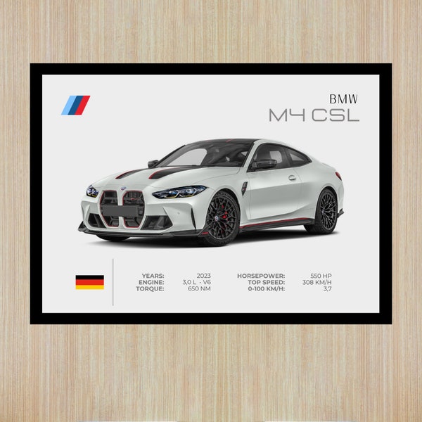 BMW M4 CSL Poster | Digital Download | Printable Car Poster | Supercar Poster | BMW Poster | Car Home Deco Poster