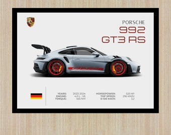 Porsche 992 GT3 RS Poster | Digital Download | Printable Car Poster | Supercar Poster | Porsche Poster | Car Home Deco Poster