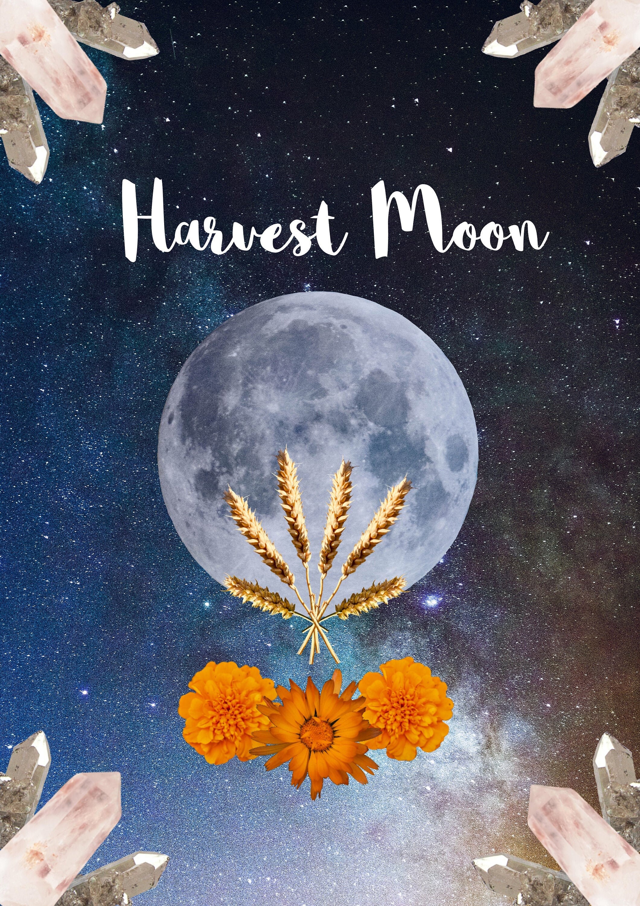 Harvest Moon Full Moon Art Print, Spiritual Art, Celestial Art, Moon