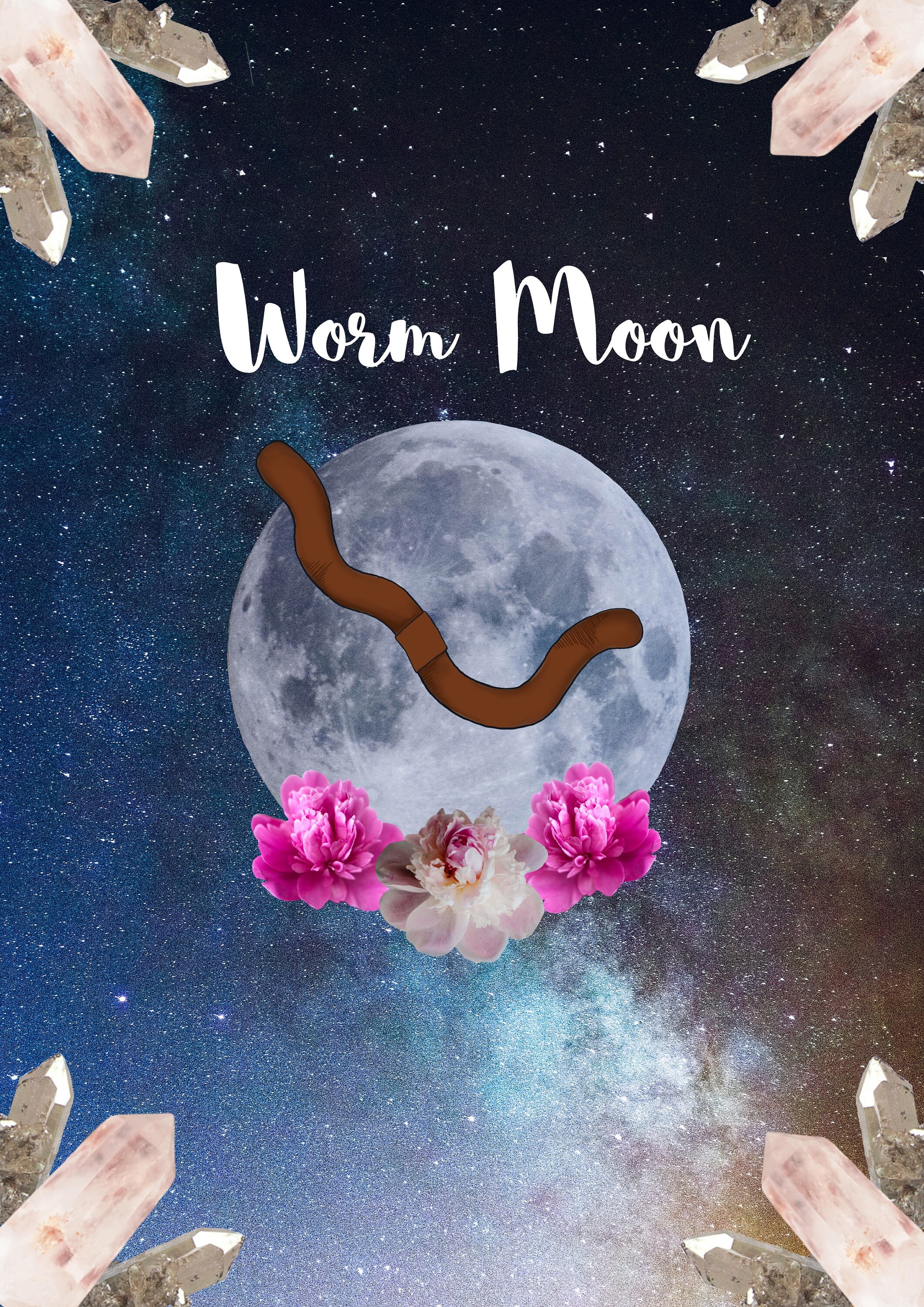 Worm Moon Full Moon Art Print, Spiritual Art, Celestial Art, Moon Art