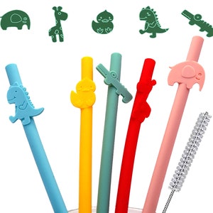5 Reusable Eco Cute Animal Silicone Straws