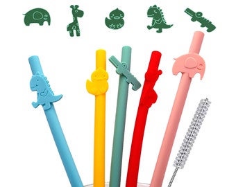5 Reusable Eco Cute Animal Silicone Straws