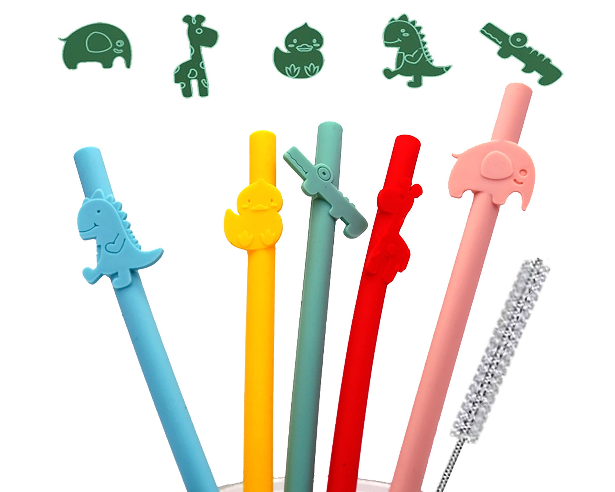 12 Pcs Animals Silicone Straw Covers Cap Reusable Straw Tip Covers Straw  Topper Drinking Straw Cover Cute Straws Plugs for 6-8 mm Straws, Birthday