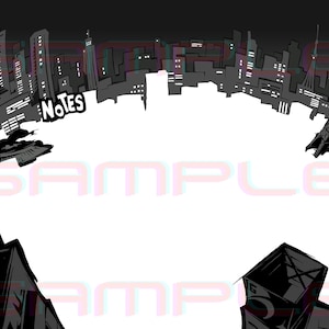 May include: Black and white illustration of a city skyline with a large tower in the centre. The text "NOTES" is written in the top left corner of the image.