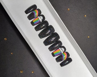 Holografische Galaxy Press On Nails: regenboog ufo-ontwerp