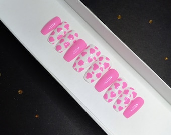 Pink Cow Print Press On Nails: Salon Quality