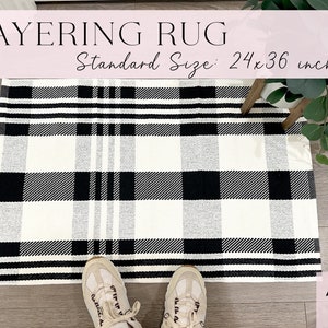 24x36 inch Black and White Buffalo Check Rug | Doormat Layering Rug |  Buffalo Plaid Layering Rug | Black and White Layering Rug | Plaid Rug