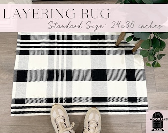 24x36 inch Black and White Buffalo Check Rug | Doormat Layering Rug |  Buffalo Plaid Layering Rug | Black and White Layering Rug | Plaid Rug