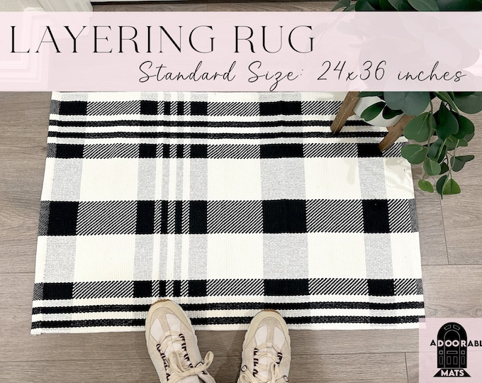 24x36 Inch Black and White Buffalo Check Rug Doormat Layering Rug
