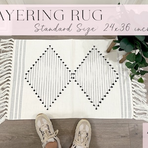 24x36 inch White and Black Boho Rug|  Doormat Layering Rug | Boho Tassels Rug | Small Scatter Rug| Boho Rug with Tassels | Boho Porch Decor