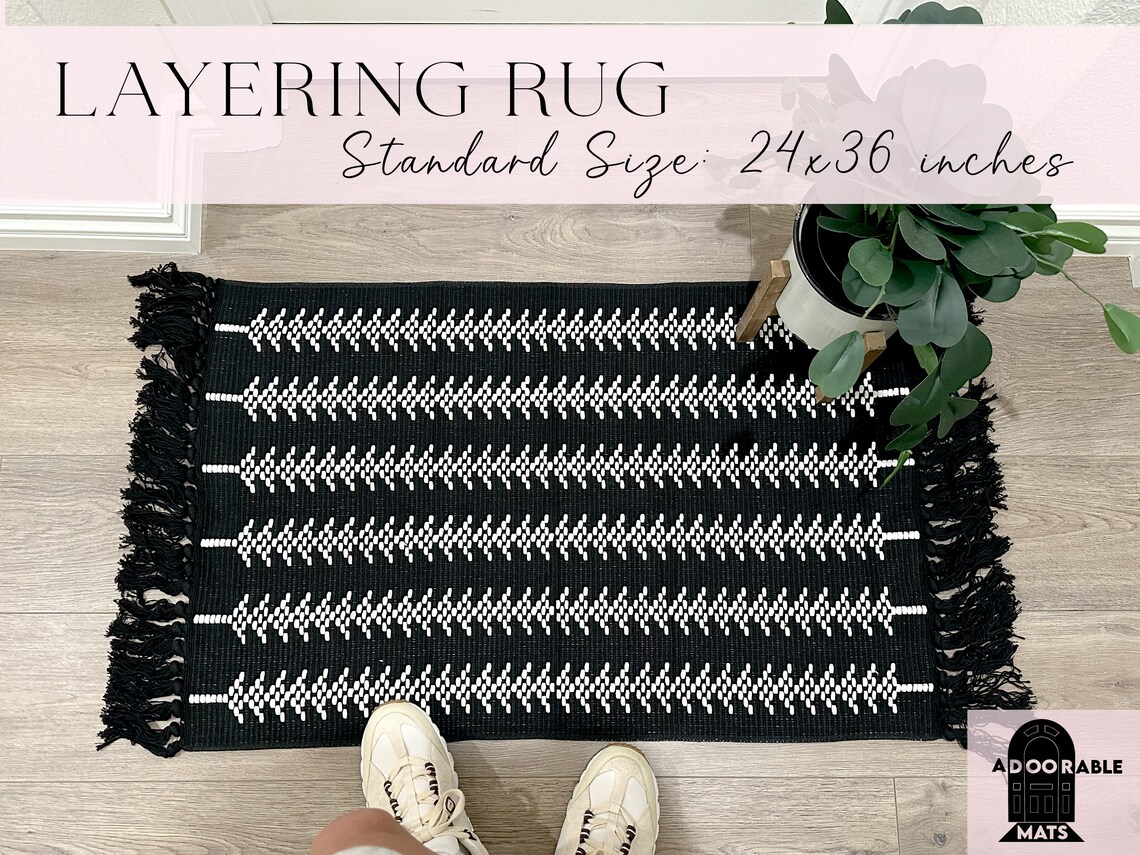 24x36 Inch Black and White Boho Rug Doormat Layering Rug Etsy