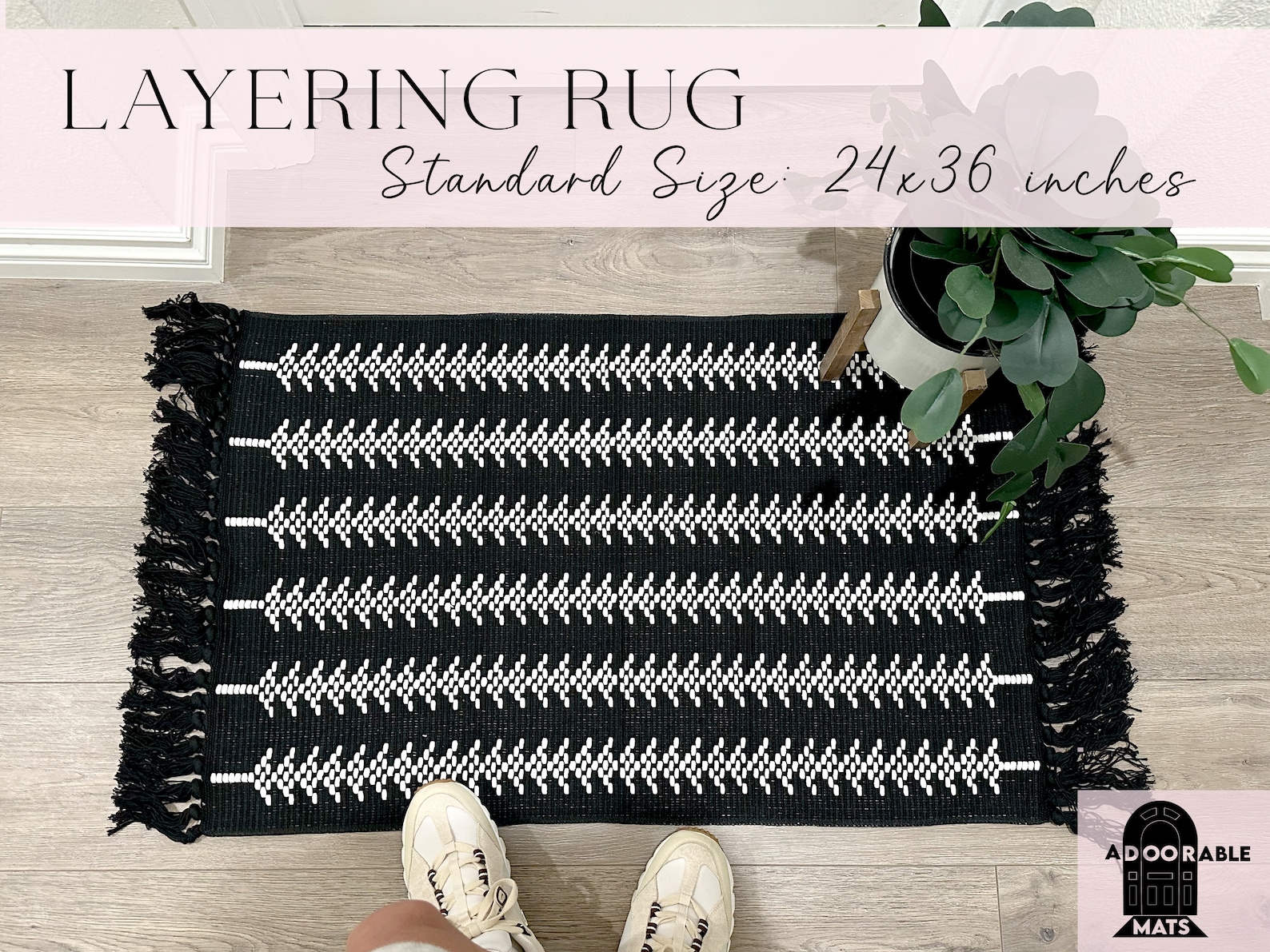 24x36 Inch Black and White Boho Rug Doormat Layering Rug Etsy