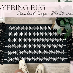 24x36 inch Black and White Boho Rug| Doormat Layering Rug| Boho Rug, Small Scatter Rug| Outdoor Entry Mats| Black Area Rug| Boho Porch Decor