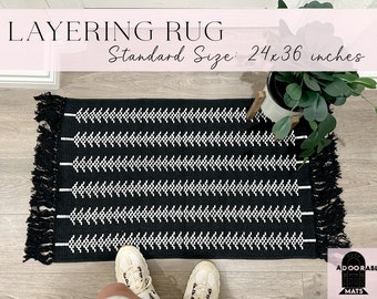 24x36 inch Black and White Boho Rug| Doormat Layering Rug| Boho Rug, Small Scatter Rug| Outdoor Entry Mats| Black Area Rug| Boho Porch Decor