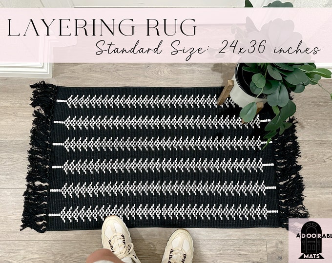 24x36 Inch Black and White Boho Rug Doormat Layering Rug Boho Rug