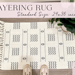 24x36 inch White and Black Boho Layering Rug | Aztec Doormat Layering Rug | Doormat Layering Rug | Boho Tassels Rug | Boho Porch Decor