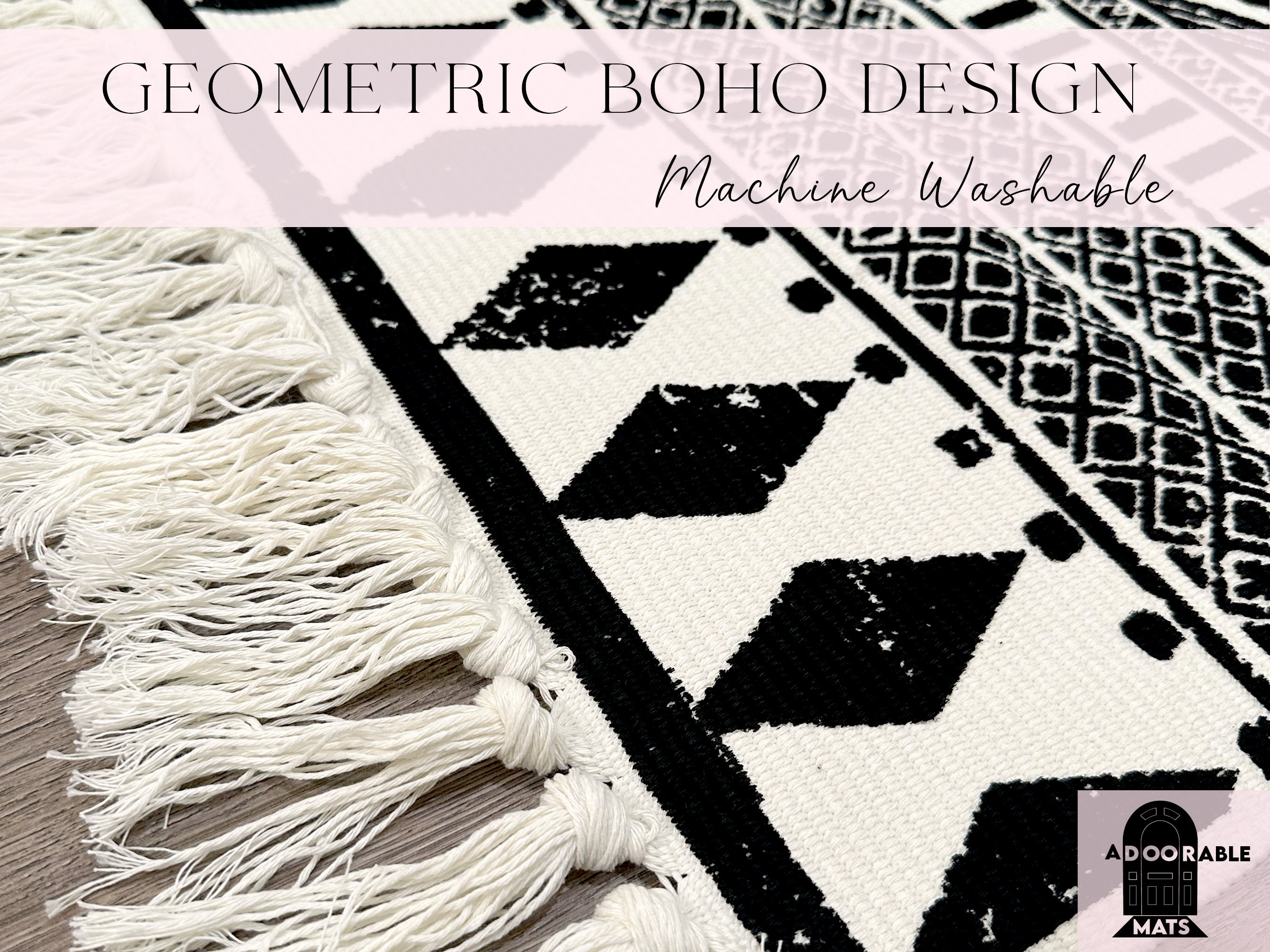 24x36 Inch Geometric Black and White Boho Rug Aztec Doormat Etsy