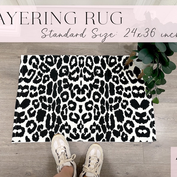 24x36 inch Black and White Cheetah Print Layering Rug | Doormat Layering Rug | Layering Rug with Cheetah Print | Cheetah Layering Rug