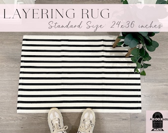 24x36 inch Cream and Black Strips Layering Rug | Doormat Layering Rug |  Beige and Black Layering Rug | Offwhite and Black Layering Rug