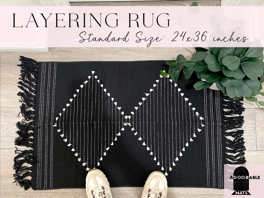 24x36 Inch Black & White Diamonds Layering Rug | Aztec Doormat Layering ...