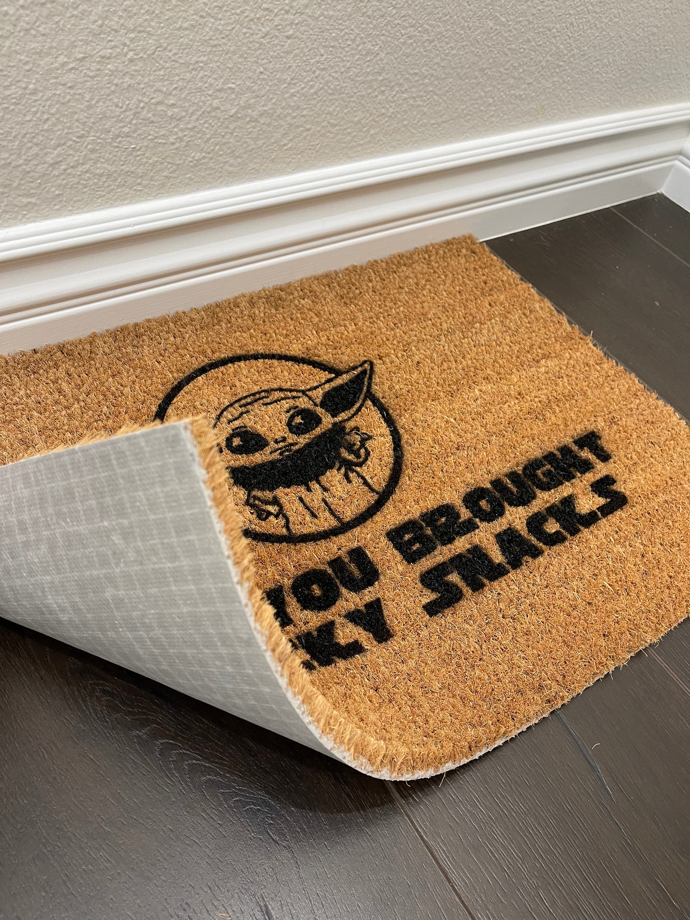 Baby Yoda Inspired Doormat Doormat Hope You Brought Snacky Etsy