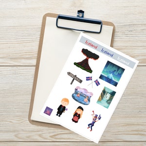 Foglio di adesivi a tema Islanda / Laptop Book Travel / Scrapbooking