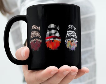 Stylish Gnome Friends Black Coffee Mug, 11oz