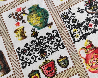 Vintage 1950s Barkcloth Fabric, Kitsch Retro Cafe Curtain, Used. 121 x 61cm