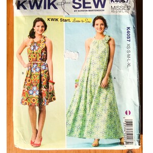 Tent Dress, Kwik Sew K4057 Princess-line loose fit summer dress. Multisize XS-L. Gathered neckline tie in casing. Maxi or knee length.