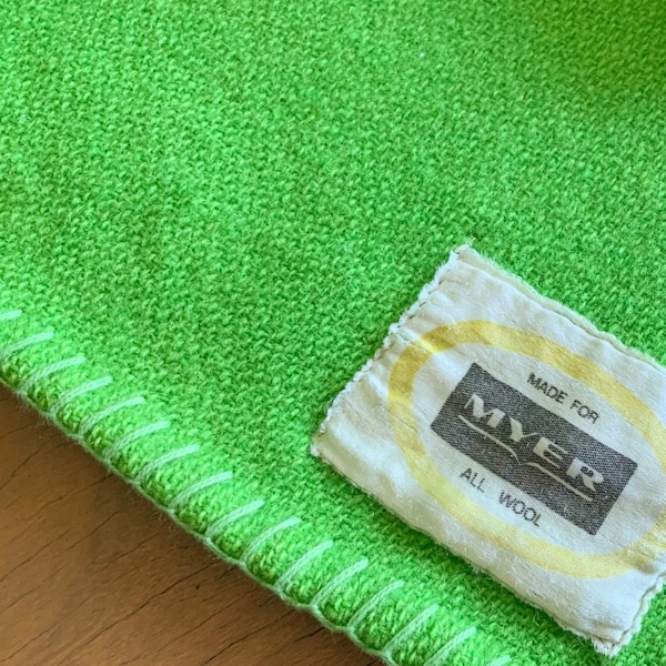 Two Lime Green Wool Blankets. 1970s Vintage Myer Blankets. Australian Pure Wool. Retro Lime Green. Queen & Double Blanket. Upcycle Projects.