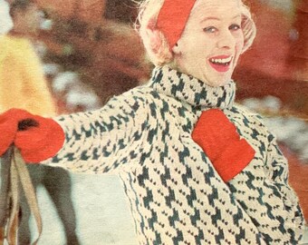 Mod Style 1960s knits. Villawood Ski Knits Special Book No. 1, 14 patterns. Bavarian Style Coat, Houndstooth Jumper, Mohair, Men & Women.