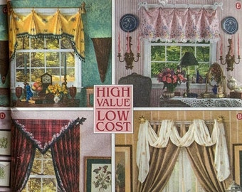 Curtain Sewing Pattern Uncut Vintage 90’s. Simplicity 9399 Quick & Creative Rods, Finials. 5 Valance Patterns with 3 Side Panels variations