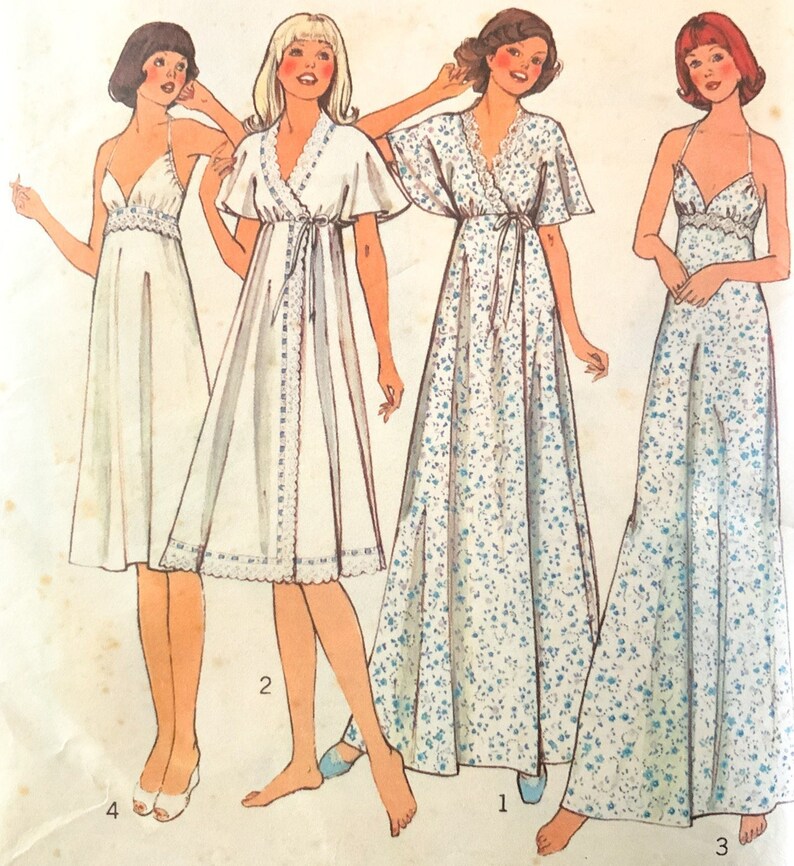 1970s Misses Negligee & Night Dress Sewing Pattern. Vintage Etsy