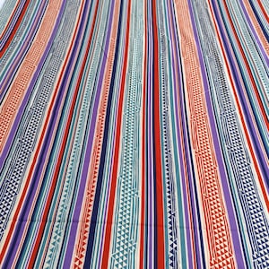 2m Federated Fashion Fabrics. Retro Stripes-Triangle Print. Lightweight Cotton Lawn - Burnt Orange Teale Purple & Navy. Vintage 1970s-80s.
