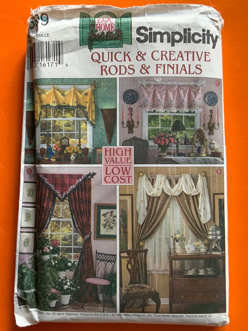 Curtain Sewing Pattern Uncut Vintage 90s. Simplicity 9399 Quick & Creative Rods, Finials. 5 Valance Patterns with 3 Side Panels variations image 2
