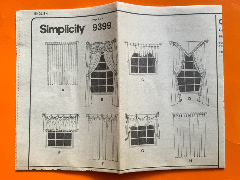 Curtain Sewing Pattern Uncut Vintage 90s. Simplicity 9399 Quick & Creative Rods, Finials. 5 Valance Patterns with 3 Side Panels variations image 7