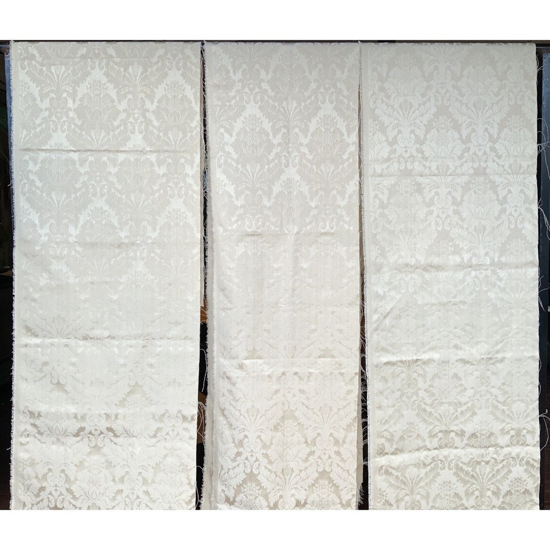 Cream & Light Gold Damask Fabric Remnants X 3. Acanthus Leaf Etsy