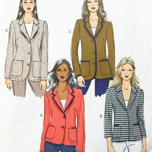 May include: Four different blazer designs, each with a different colour and pattern. The blazers are all button-up and have pockets. The designs include a grey blazer, a brown blazer, a pink blazer, and a striped blazer.