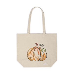 TOTE BAG-Canvas-Einkaufstasche- Kürbis, Beige, Orange, Herbst, Ernte, Erntedank, Geschenk, Markt