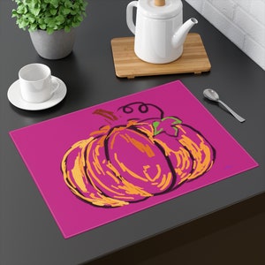 FALL PLACEMAT, CLOTH Pumpkin Placemat, 1pc/Pink, Orange, Thanksgiving, Harvest, Dining, Gift