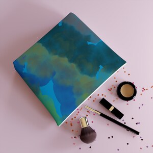 COSMETIC MAKEUP BAG / Zipper Pouch / Holiday Gift for Her / Travel Toiletry Bag / Teal Makeup Bag / Birthday Gift /Storage Bag /Cosmetic Bag