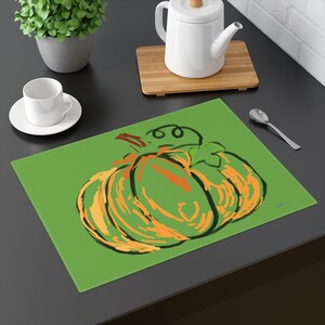 FALL PLACEMAT, CLOTH Pumpkin Placemat, 1pc/Green, Orange, Thanksgiving, Harvest, DIning, Table