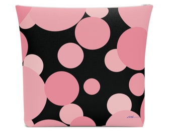 COSMETIC MAKEUP BAG / Zipper Pouch / Holiday Gift for Her / Travel Toiletry Bag / Pink Polka Dot Bag /