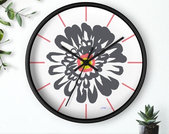 ROUND WALL CLOCK / 10" Round Battery Wall Clock / Flower Wall Clock / Navy Flower Wall Clock / Flower Home Decor / Holiday Clock Gift