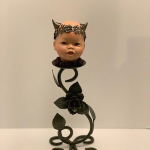 ANG mixed media art doll art assemblage art OOAK candelabra 6 x 16.25