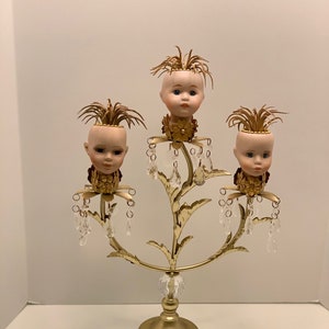 THE FATES mixed media art doll art assemblage art OOAK candelabra