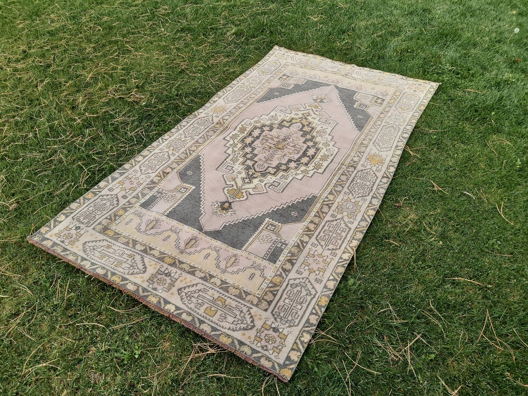 4x8 Pink Vintage Rug Red Oushak Rug Black Turkish Area Rug Etsy